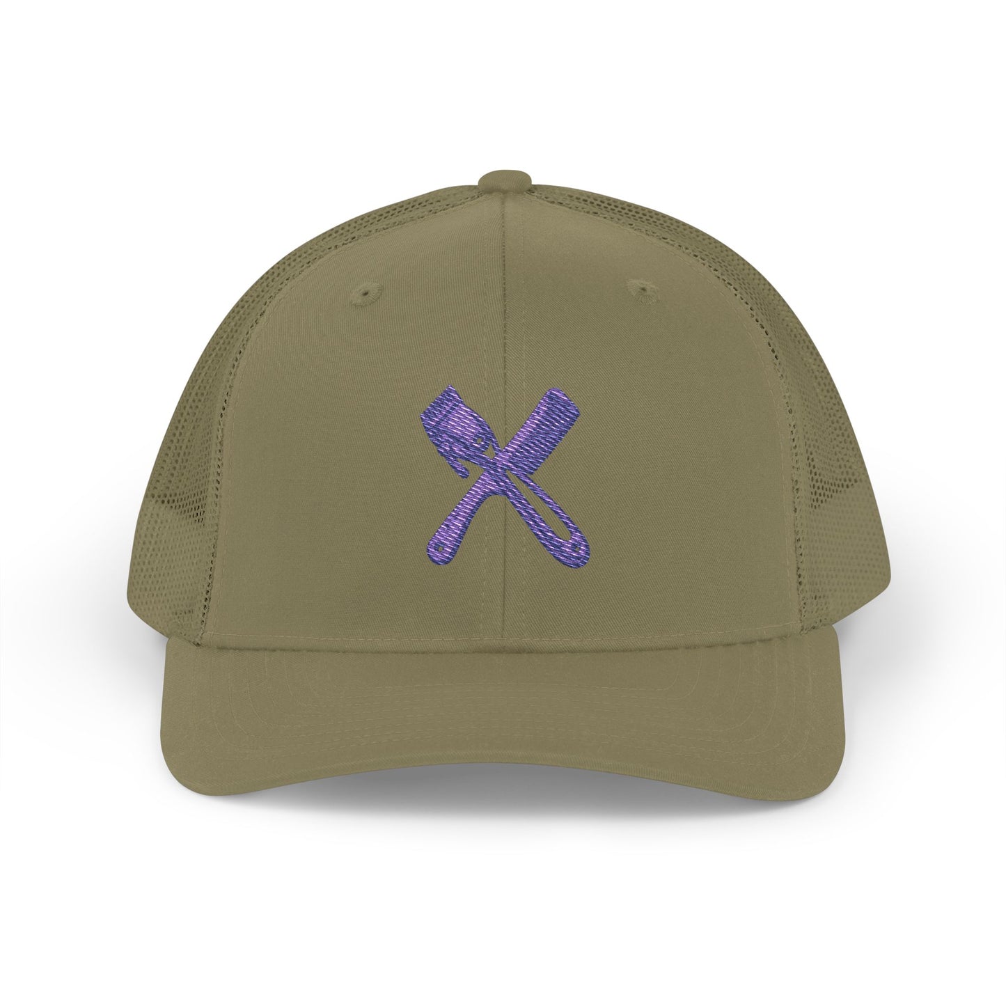 Trucker Cap with Purple Glitter Crossed Clippers & Comb Embroidery