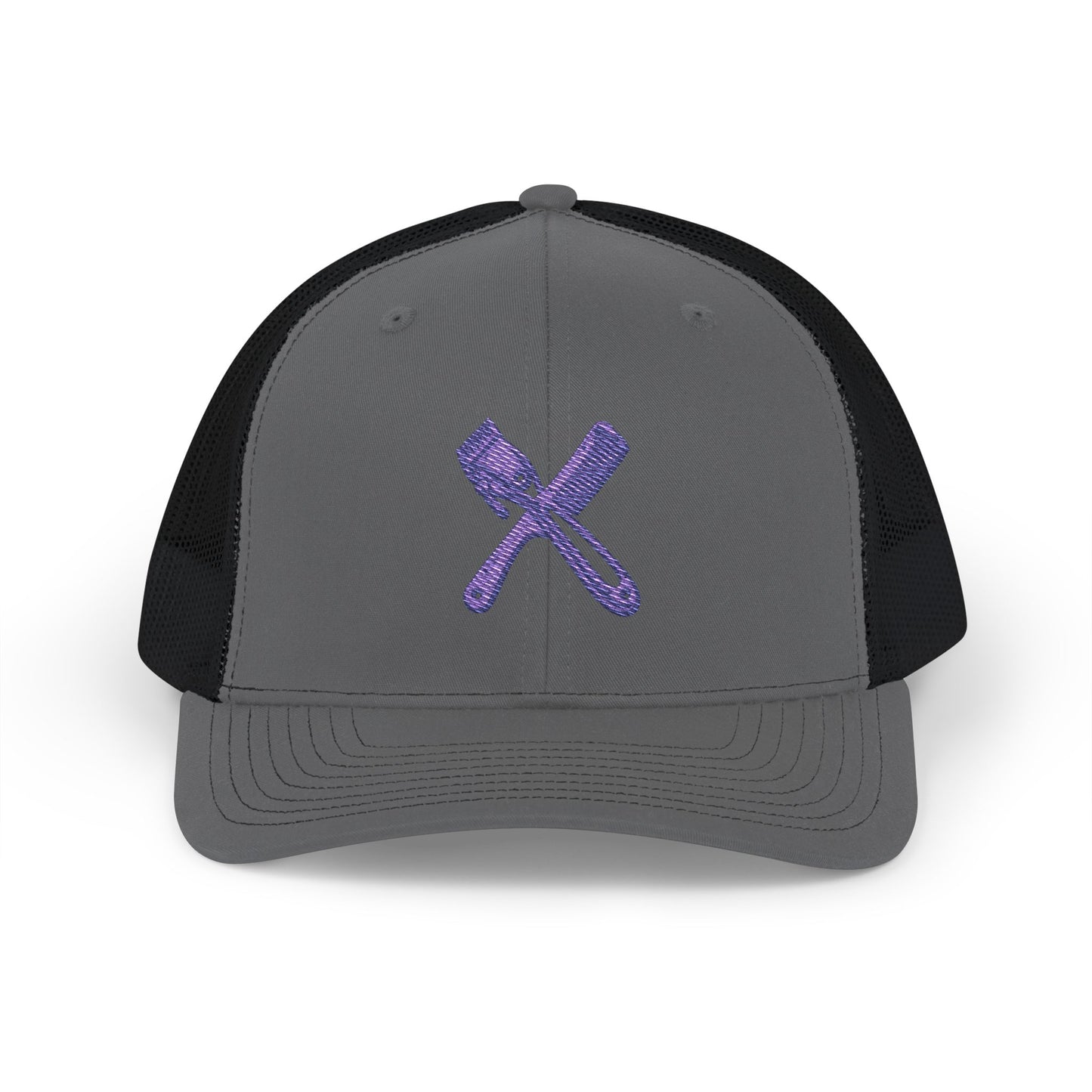 Trucker Cap with Purple Glitter Crossed Clippers & Comb Embroidery