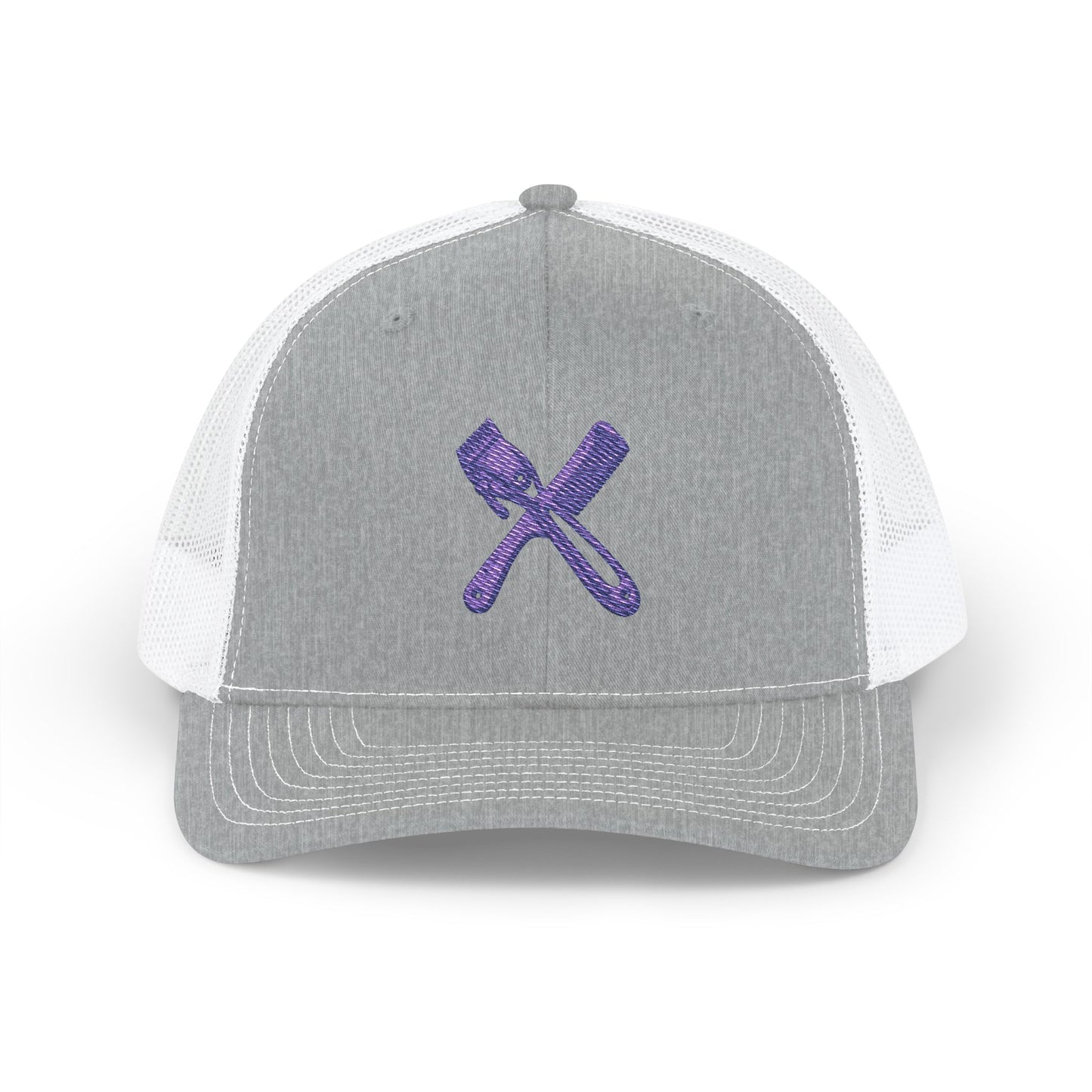Trucker Cap with Purple Glitter Crossed Clippers & Comb Embroidery