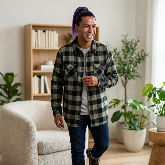 Green Black Buffalo Plaid Flannel Shirt